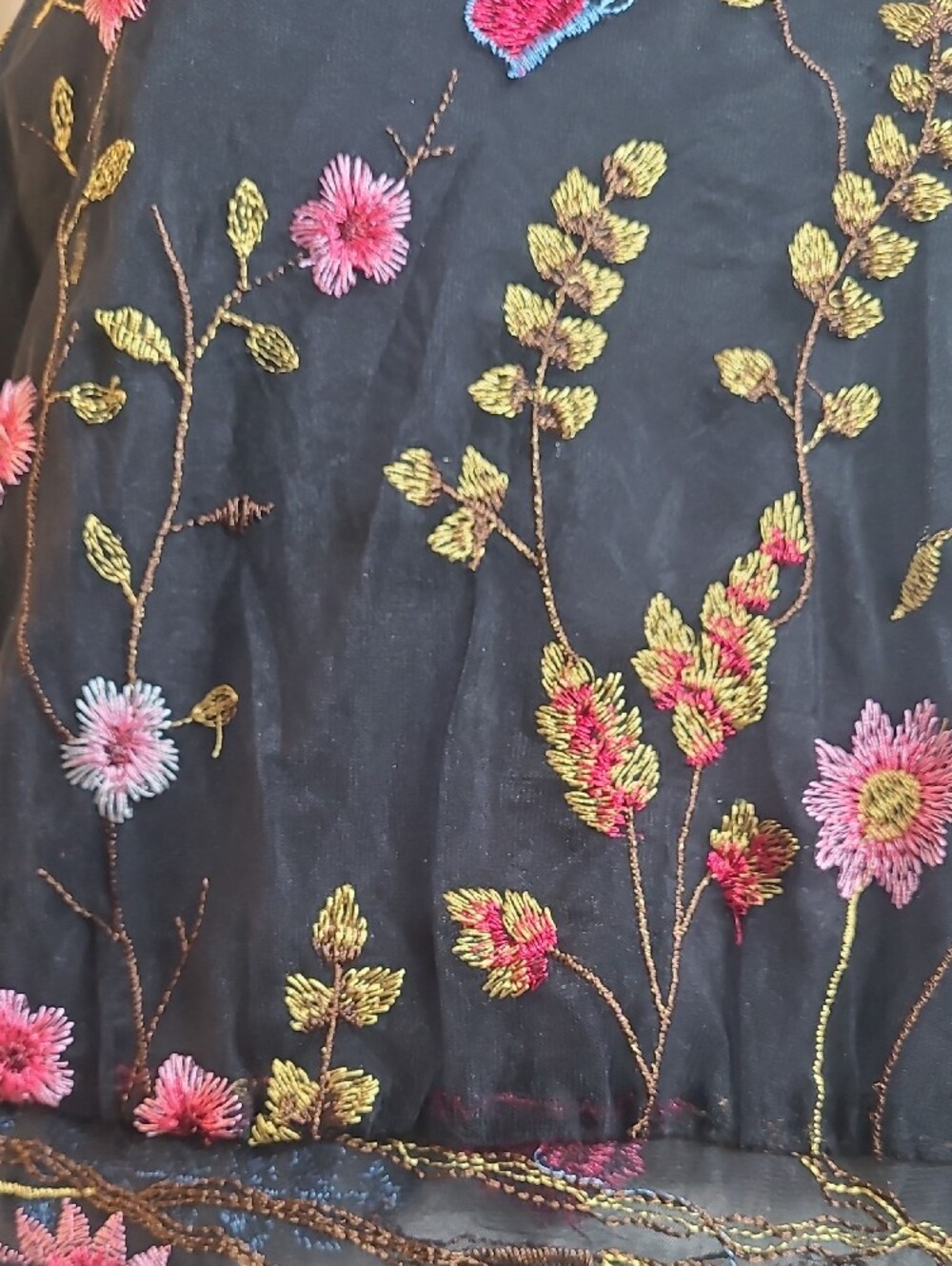 Betsey Johnson Black Maxi Dress with Pink, Red & Blue Floral Embroidery - Picture 3 of 4